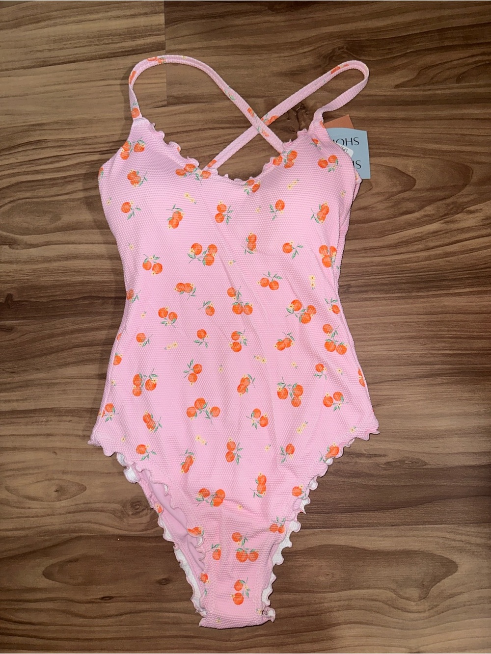 Shade & Shore Pink Cherry-Print One-Piece Swimsuit with Crossback Straps
